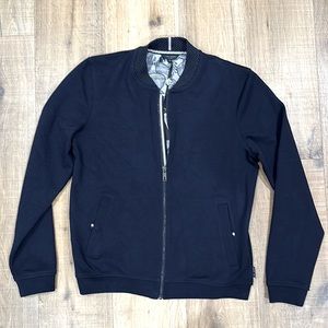 NEW TED BAKER BONDED JERSEY BOMBER JACKET - Navy